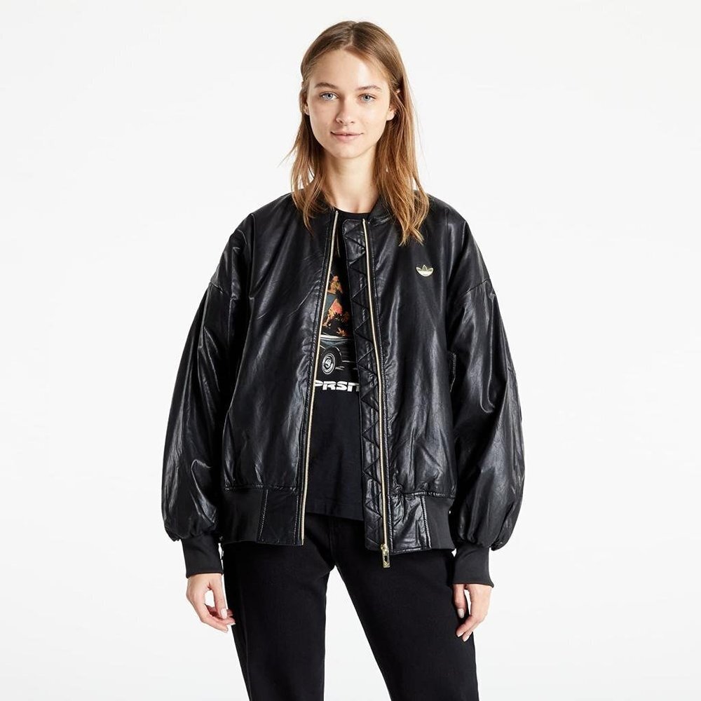 Vintage retro adidas faux leather oversized jacket coat bomber varsity